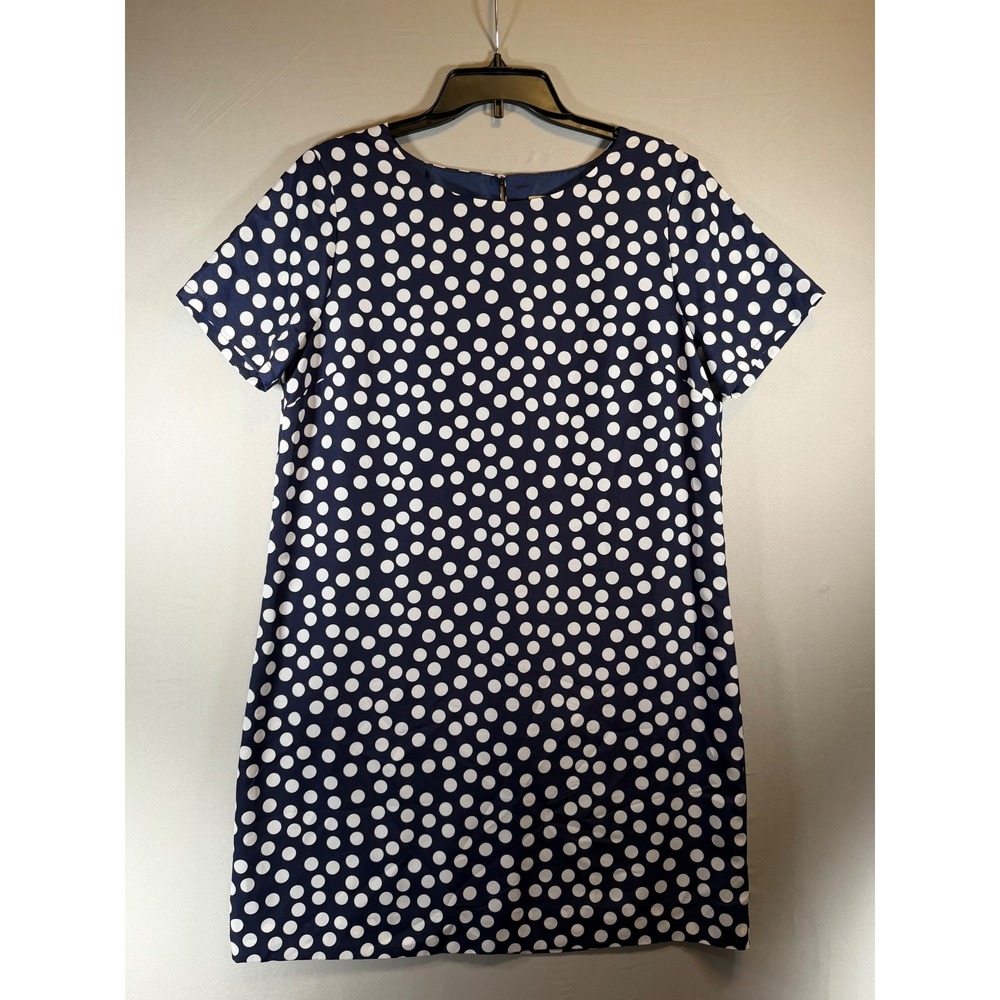 J.Crew Navy Blue White Polka Dot Shift Dress Short Sleeve Size 12